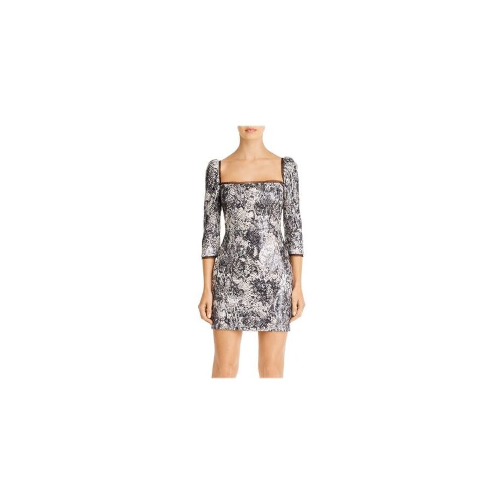 RACHEL ZOE Womens Short Sleeve Square Neck Mini Cocktail Fit + Flare Dress